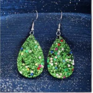 4/$20!!!   Green Glitter Teardrop Shaped Drop Earrings
